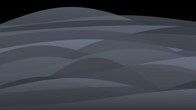 This abstract motion background features overlapping, translucent waves of gray against a black void, creating depth and movement.