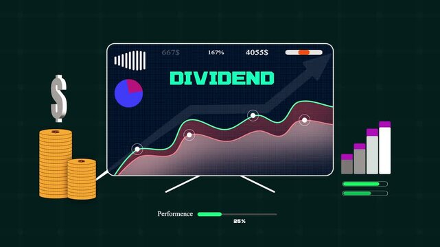 Modern visualization of positive dividend distribution data on a professional dashboard for banking and trade marketing videos