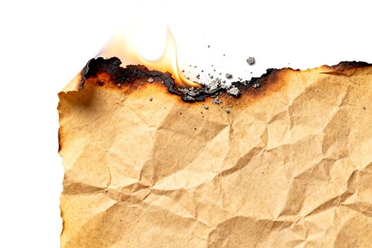 Burning crumpled paper with flames