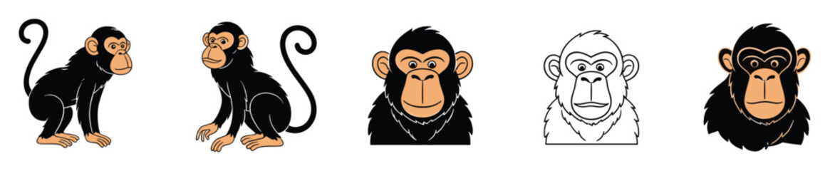 Obraz premium Expressive monkey and chimpanzee graphic depictions for educational content and animal themes.