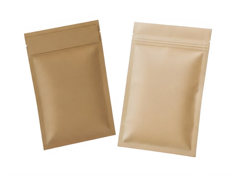 Two empty kraft paper pouches, png image on transparent background