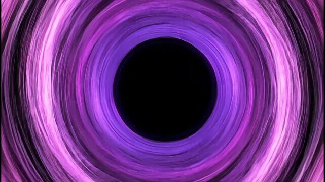 A striking abstract image showcases three vibrant, swirling pink and purple circular patterns against a stark black background, creating a mesmerizing visual effect.
