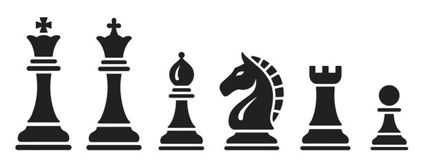 Chess Pieces Lineup: Symbolic representation of strategy and competition. game pieces, chess set, strategic game, classic board game, chess elements. © Shuvo S