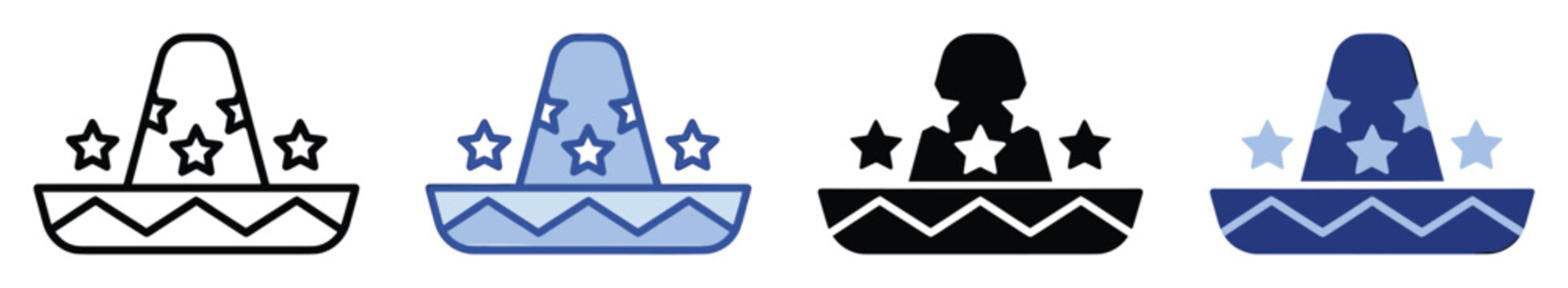 Festive sombrero hat icon with stars and zigzags for cultural celebration events and party graphics