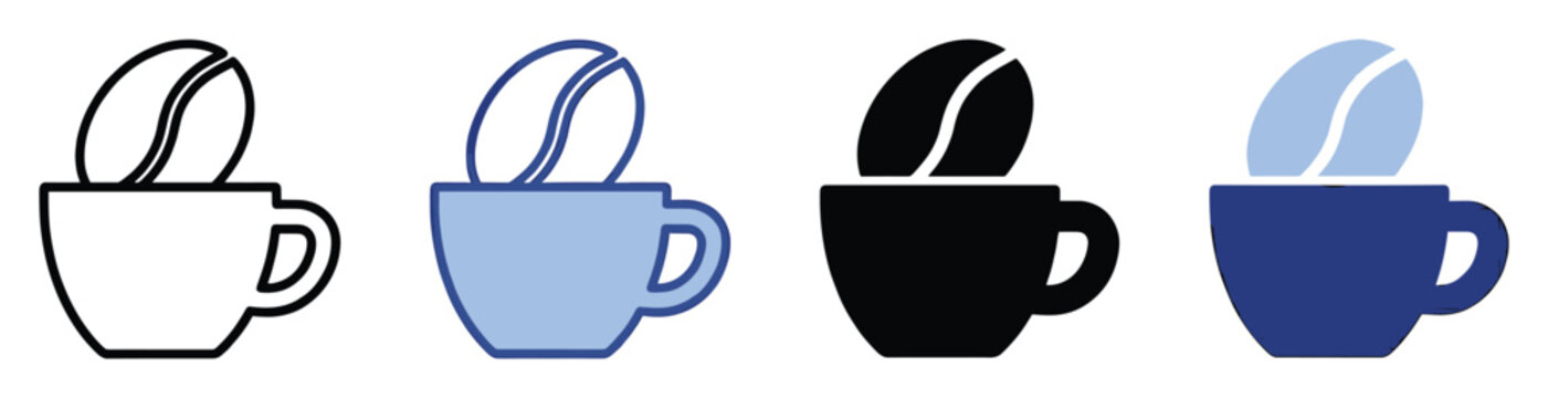 Simple graphic icon depicting a fresh coffee bean above a cup representing beverage culture and caf menus