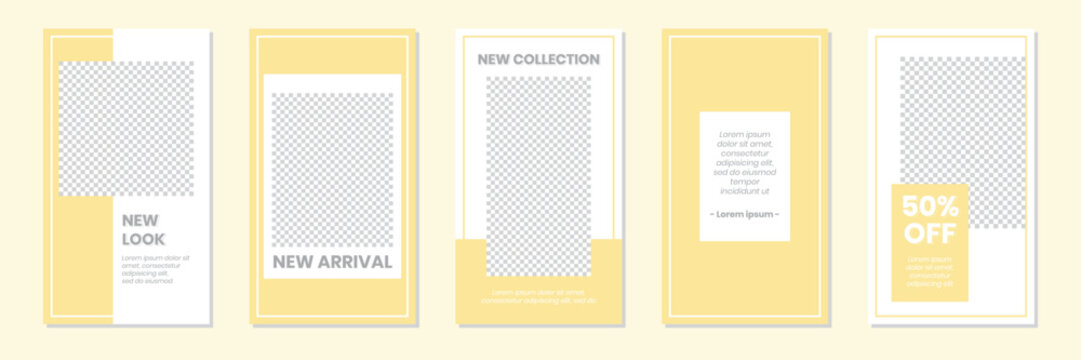 Set of rectangle editable minimal layout social media stories template yellow color for personal or business. Use this layout for web, banner, poster, shop, discount, sale, promotional product.
