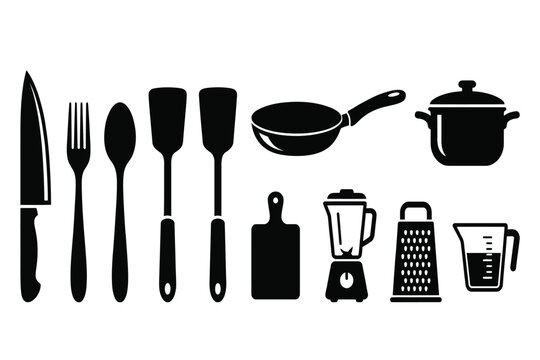 kitchen utensils and tools isolated on transparent background