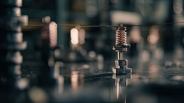 Metal spring mechanism connecting wire in industrial setting