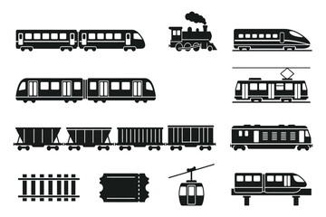 various train types and railway elements isolated on transparent background © Rashedul Haque Sakib