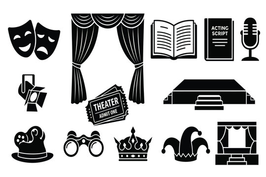 theater and performance icons isolated on transparent background