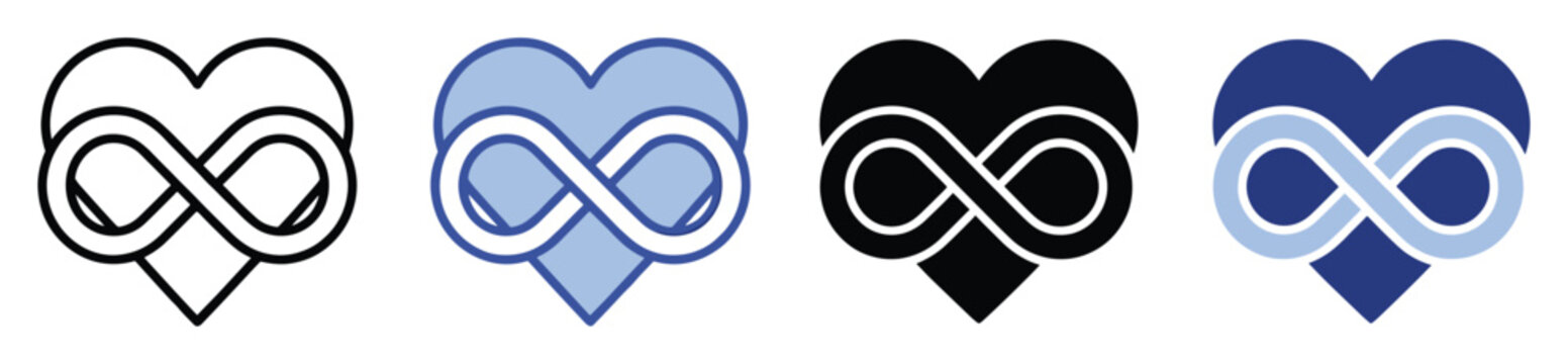 Heart and infinity symbol icons illustrating eternal love and endless connection for graphic use