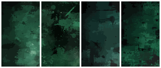 dark green and black punk grunge texture. Dark Green and Black Grunge Background Set with Abstract Watercolor Texture © khaerul