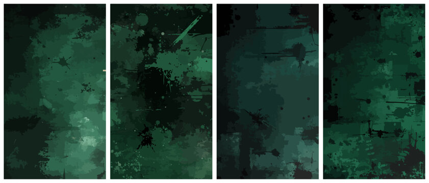 dark green and black punk grunge texture. Dark Green and Black Grunge Background Set with Abstract Watercolor Texture