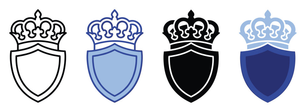 Royal shield and crown emblem icon set for heraldry projects and classic branding assets