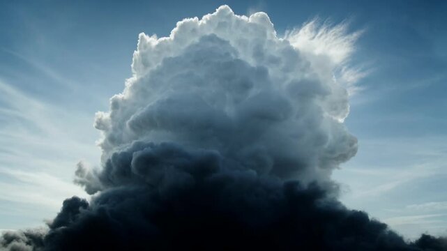 Volcanic eruption smoke cloud explosion.
