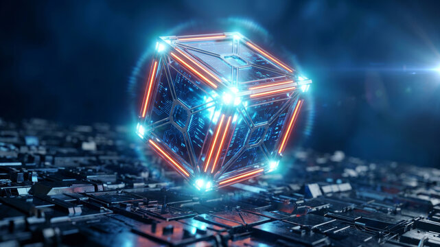 Quantum computing network security data encryption futuristic technology digital cube cyber defense Abstract. Quantum computing network security encryption future protection innovation