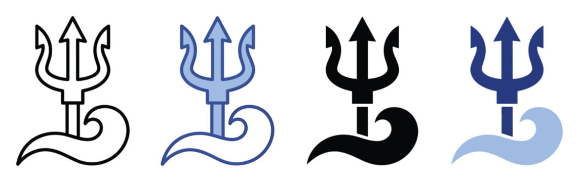Trident weapon with ocean wave symbol for mythology, ancient tales, and nautical graphic designs