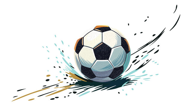 Leather soccer ball spinning with dirt and water splashing around isolated