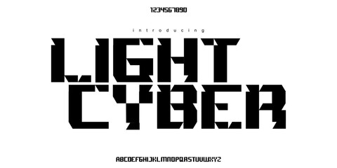 Light Cyber: A futuristic display font. Electric tech typeface for cyberpunk branding, gaming logos, and sci-fi posters. © Ook