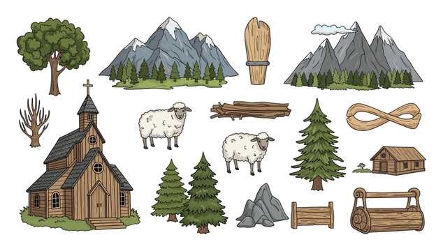 Vintage countryside and natural resources compilation perfect for educational content or thematic visual creations