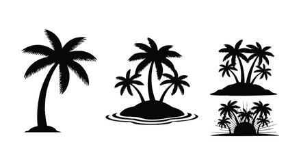 Fototapeta premium Black and white palm trees on a small island illustration