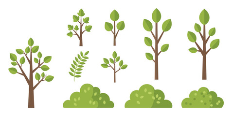 Naklejka premium Variety of flat design green trees and bushes for nature related projects and layouts