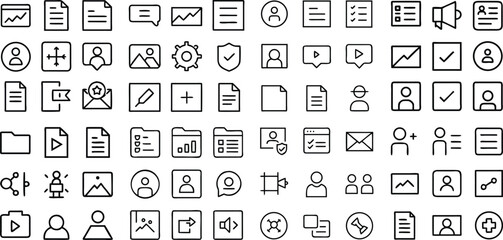 Obraz premium Collection of meticulously crafted minimalist icons for diverse digital applications and user interface designs, focusing on clarity and functionality.