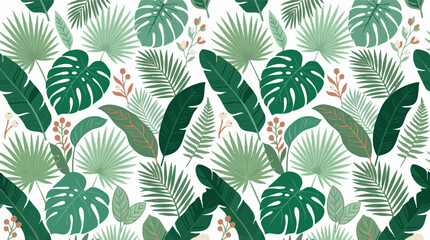 Lush green tropical leaves in a seamless vector pattern, featuring monstera, palm, and banana foliage. Vibrant botanical background for modern textile and digital designs © Sigit