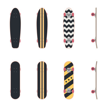 A skateboard set. Colored flat illustration. White background.