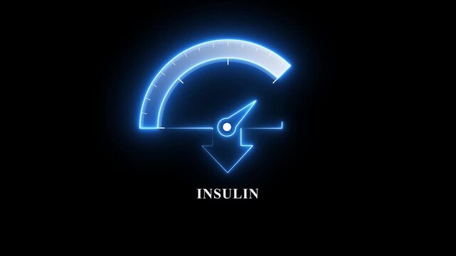 Insulin low, text, word level concept.Suitable for low insulin level, weak hormone function. Motion graphics of Insulin meter level concept