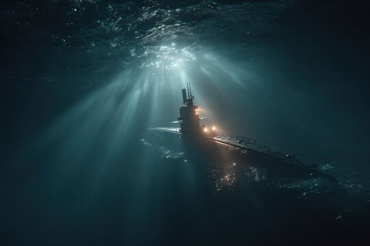 Underwater Submarine Illuminated by Sunlight