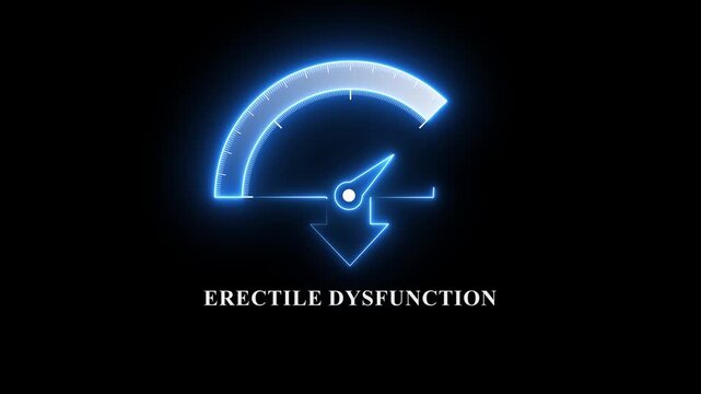 Abstract meter with scale reading high level of erectile dysfunction. Medical illness with sexual male issues. Motion graphics of erectile dysfunction meter level concept
