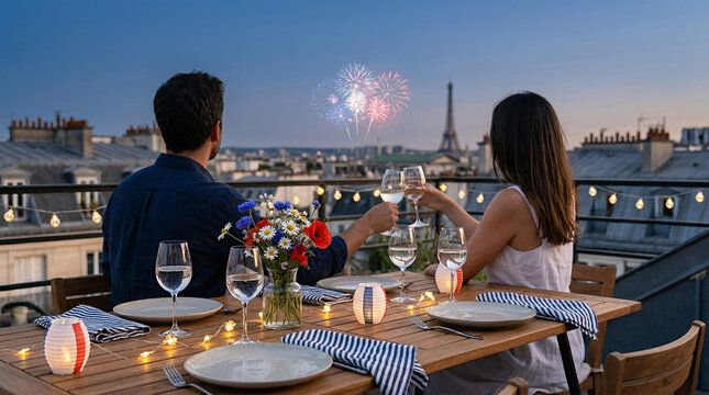 D&icirc;ner romantique avec vue sur Paris et feux d&rsquo;artifice