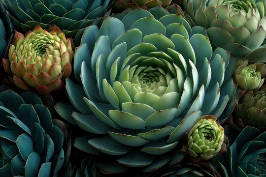 Arrangement of succulent plants with vibrant green leaves