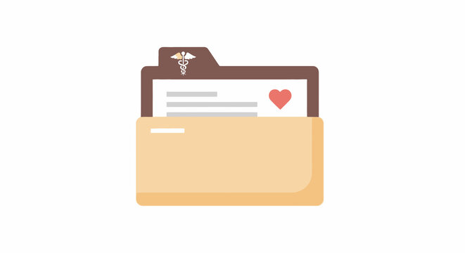 Minimalist flat icon of a medical file folder with a cross symbol representing healthcare records and patient documentation isolated on a clean white background for digital clinic management.
