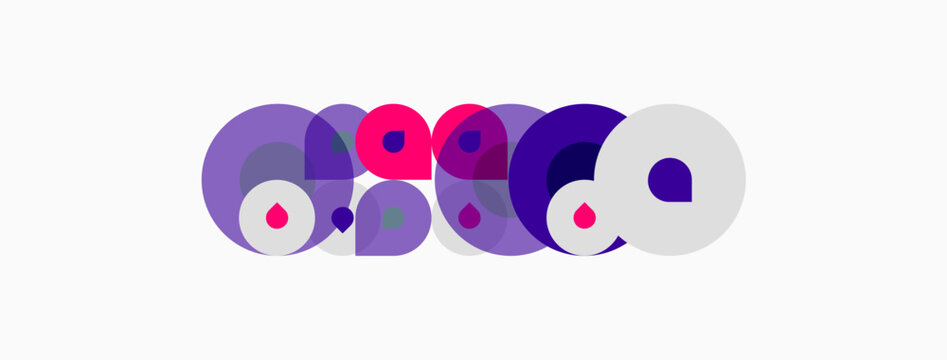 Abstract circles, purple hues, white background. Modern design, playful shapes, overlapping elements create visual interest.