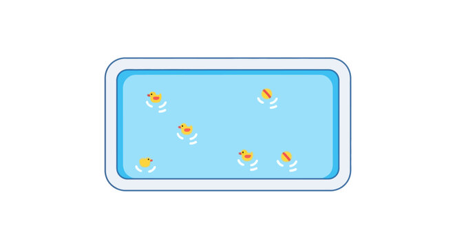 Minimalist flat vector illustration of a round blue inflatable swimming pool for kid, summer backyard toy graphic isolated on a white background for web and app design.