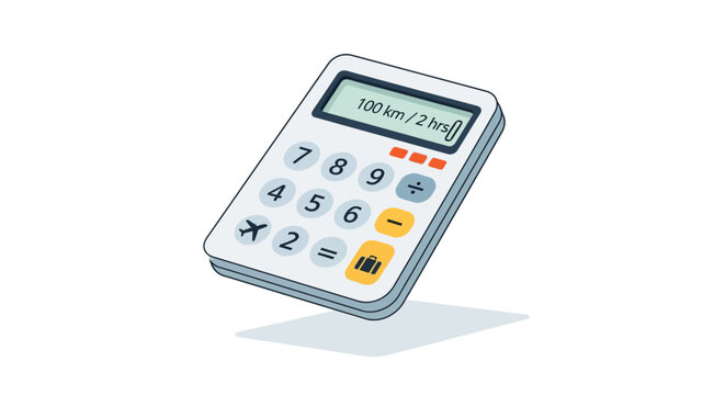 Flat Vector Illustration of a Minimalist Electronic Calculator Symbol for Travel Budgeting and Financial Planning Isolated on a Clean White Background with Vibrant Modern Design Aesthetic
