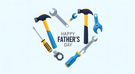 Naklejka premium Father’s Day Tools Heart Flat Vector Illustration.