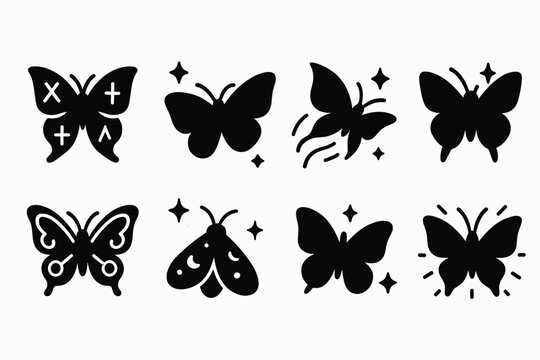 Magical Butterfly Icons. Magical glowing butterflies. Filled icon set of magical glowing butterflies: