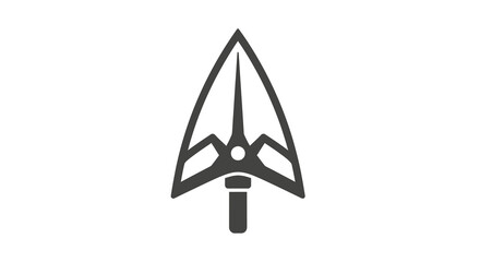 Fototapeta premium Minimalist flat icon of an archery broadhead arrow point, sharp steel hunting tip tool isolated on white background, sporting equipment vector illustration for outdoor and target bow shooting