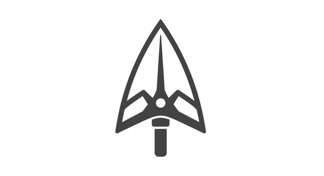 Minimalist flat icon of an archery broadhead arrow point, sharp steel hunting tip tool isolated on white background, sporting equipment vector illustration for outdoor and target bow shooting