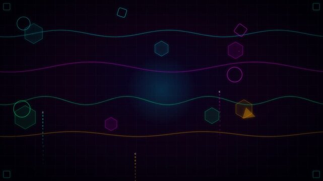 Digital Animated Display of Wavy Lines and Geometric Shapes for Technology and Data Visualization