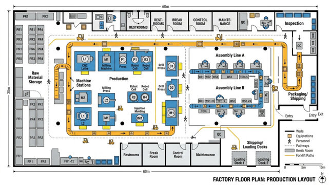 Detailed floor plan for industrial exhibition space layout.