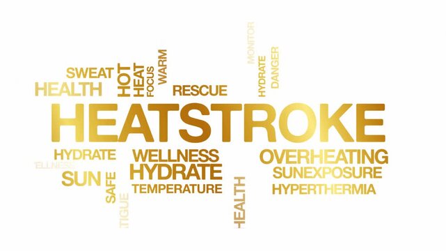 Heatstroke concept Animated Tag Word Cloud kinetic typography, Text Design Animation typography seamless loop video motion graphics Intro Wordart tagcloud arrangement golden type on white background b