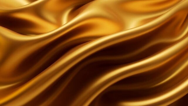Luxurious golden satin fabric with smooth shiny texture and elegant flowing folds background