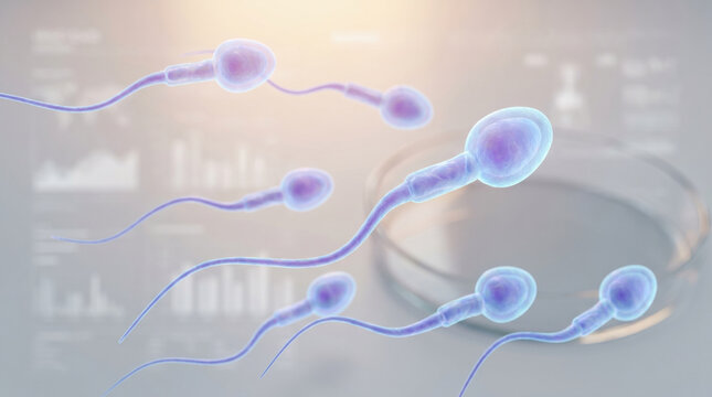 Biological sperm cell macro visualization with translucent textures and soft lighting. medical science theme focused on fertility, reproduction, and hope of conception