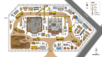 Aerial View of Construction Site with Buildings and Equipment. © Ray