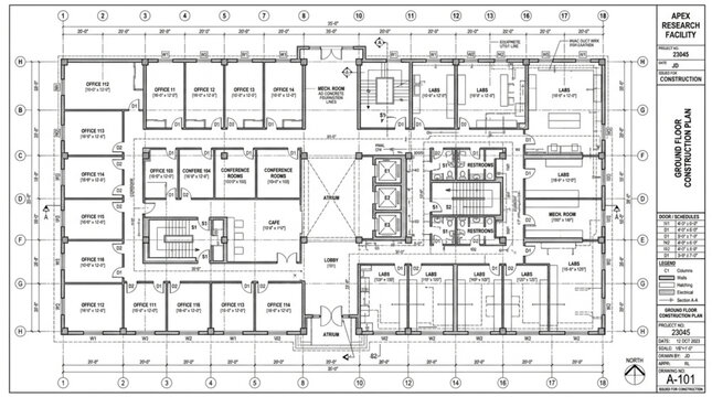 Architectural floor plan blueprint for a large building.