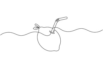 Obraz premium Lemon fruit with straw continuous one line drawing minimal citrus drink outline vector illustration